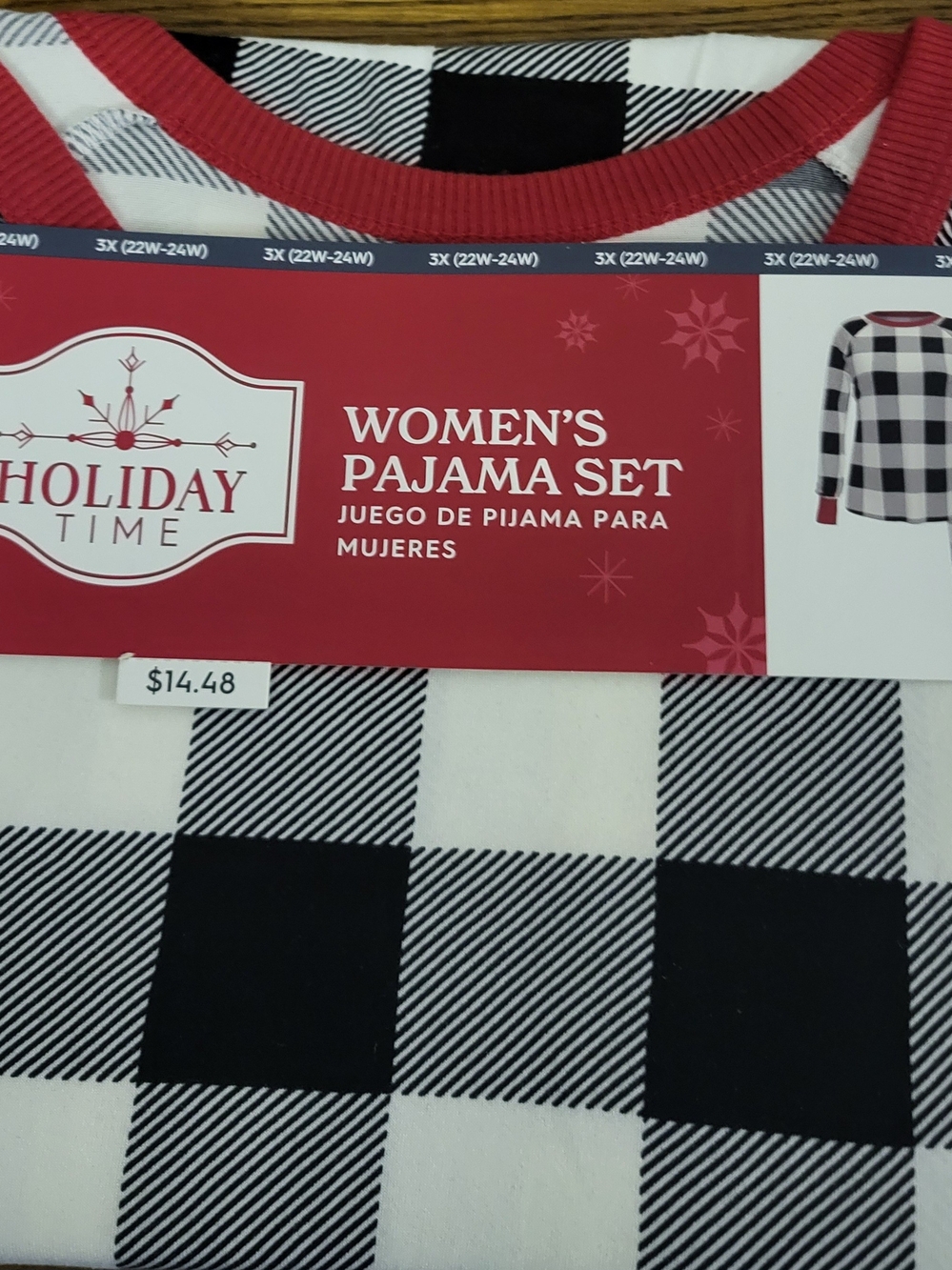 Holiday Time Women’s Buffalo Check Pajama Top - Black, White & Red Trim